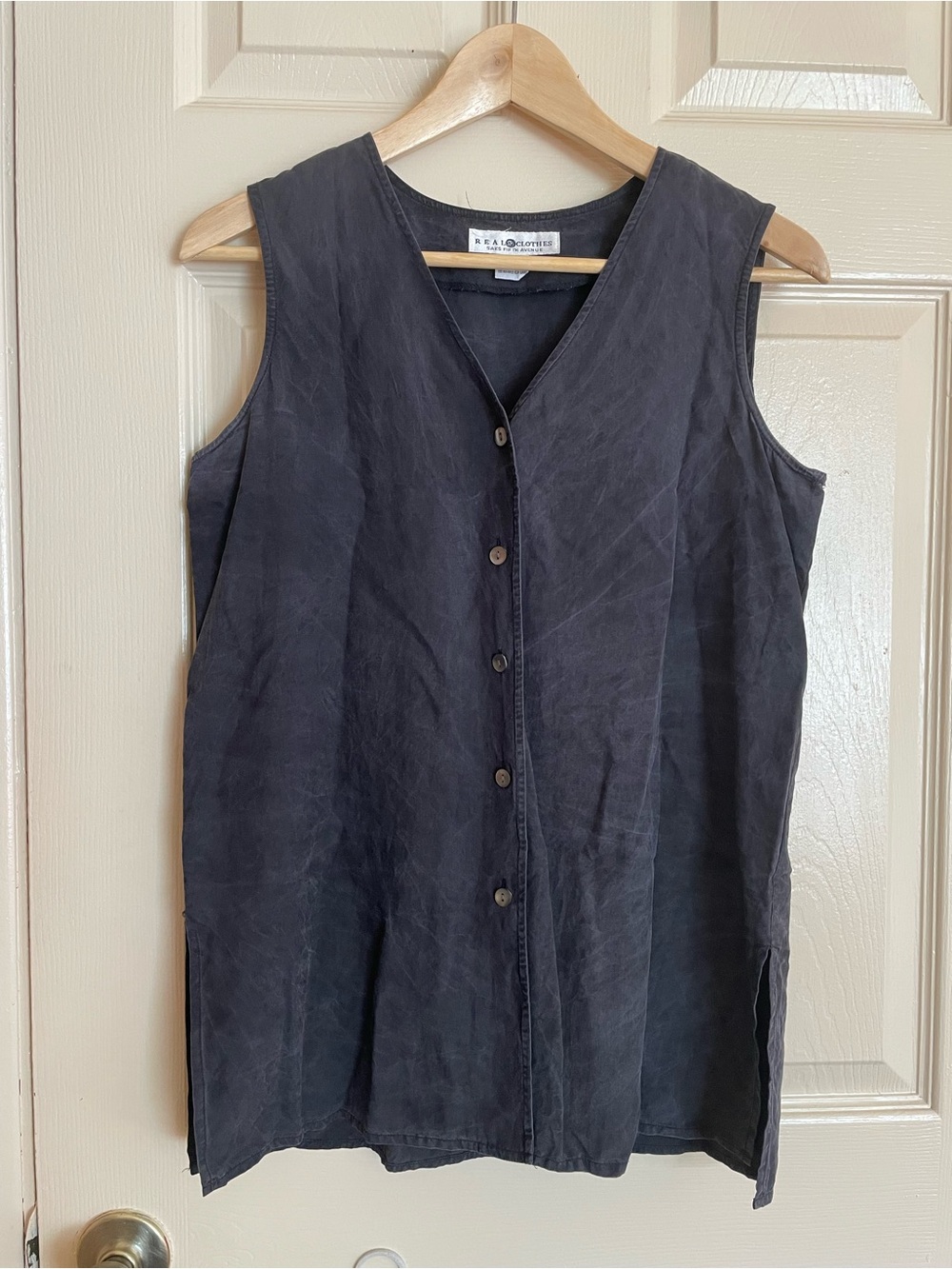 Saks Fifth Avenue Black Sleeveless Button-up Silk Tunic
